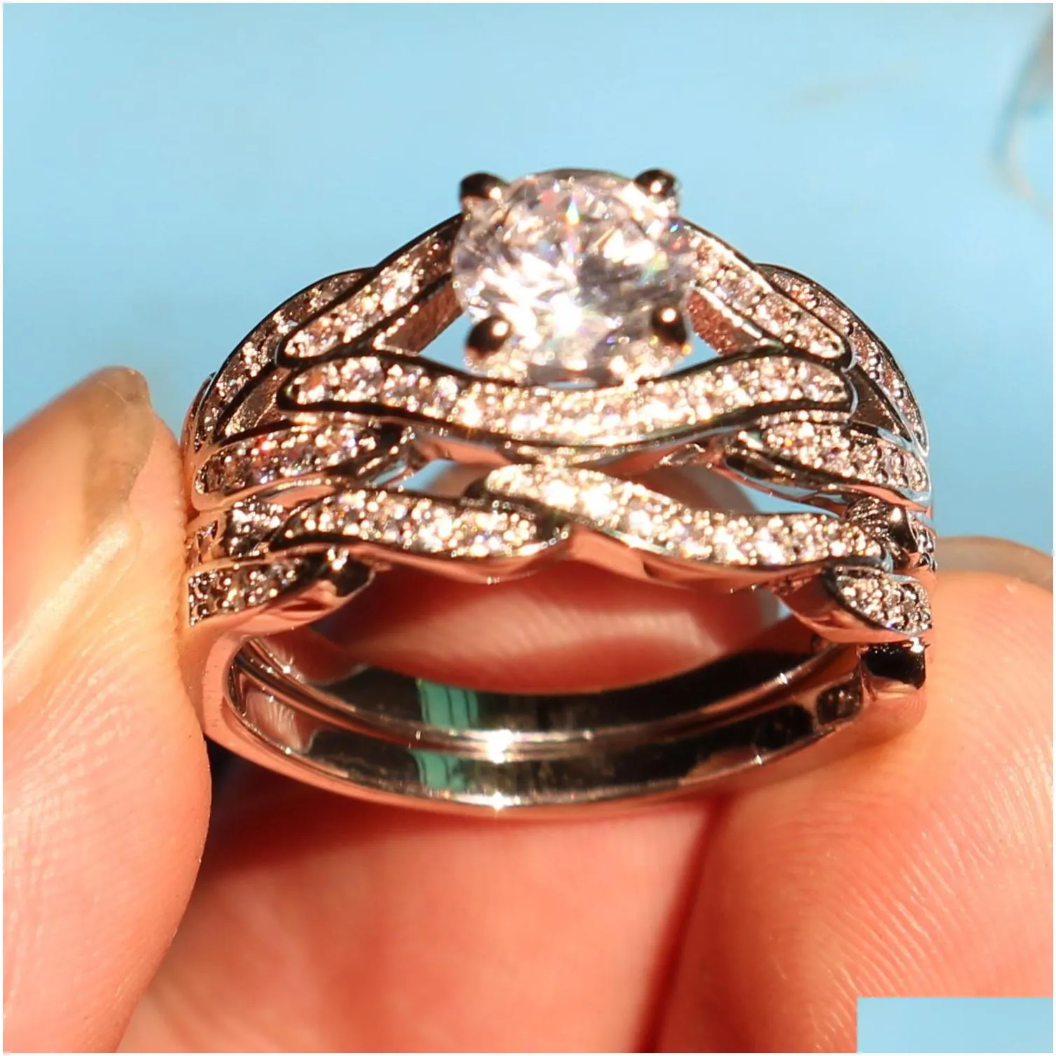  wholesale genuine 2ct topaz diamonique cz 10kt white gold filled gf simulated diamond engagement wedding ring set sz
