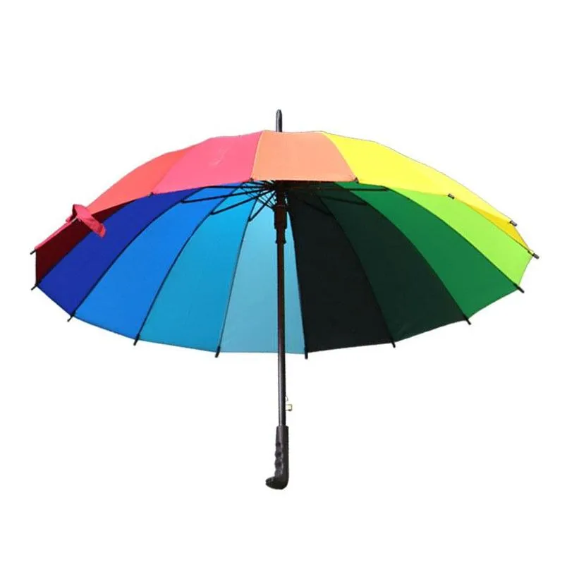 rainbow umbrella women 16k rainproof windproof long handle umbrellas strong frame waterproof large colorful rainbow umbrella dh1371