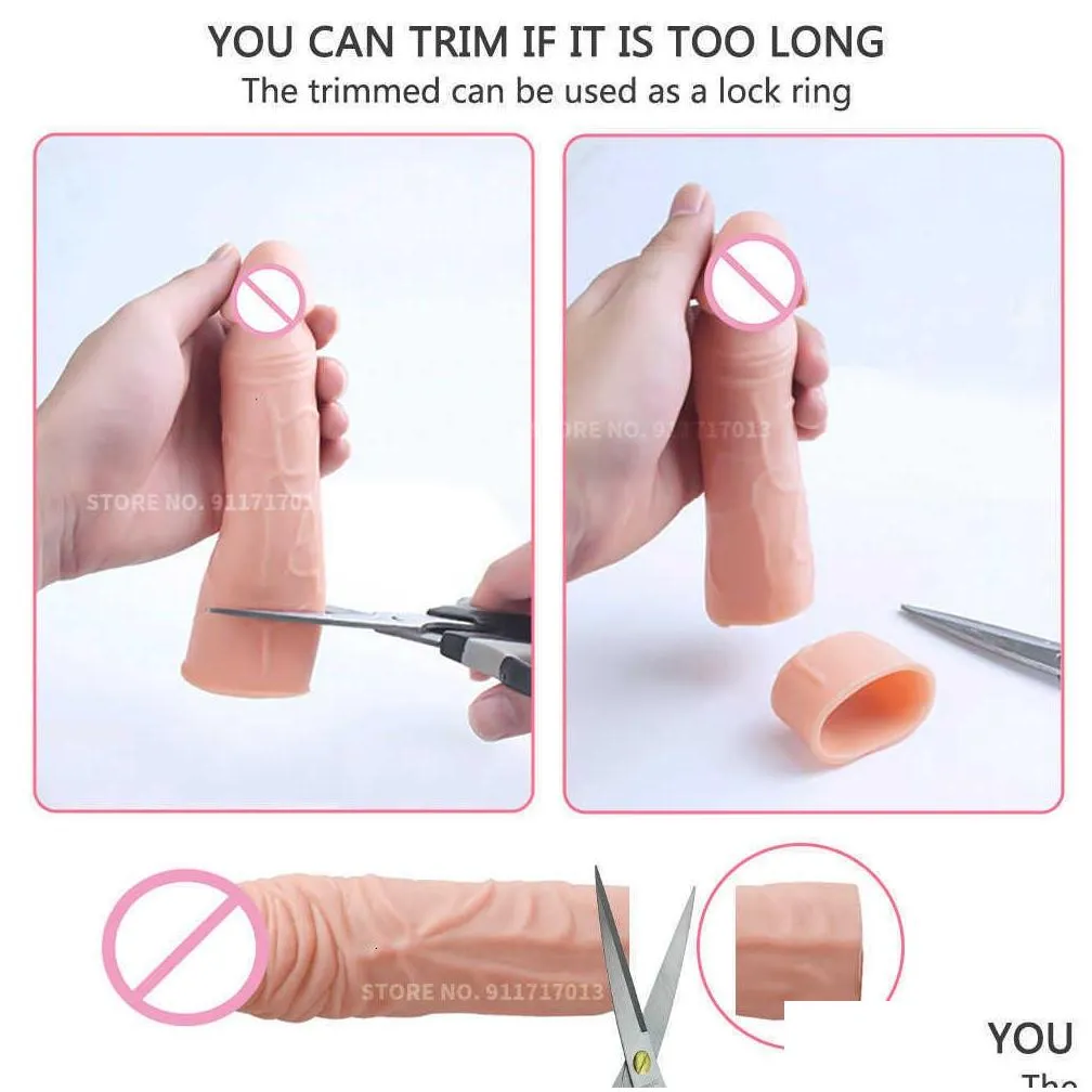  massager liquid silicone penis extender sleeve reusable comdom delay ejaculation dick male dildo extension cock enlargers sex toy for