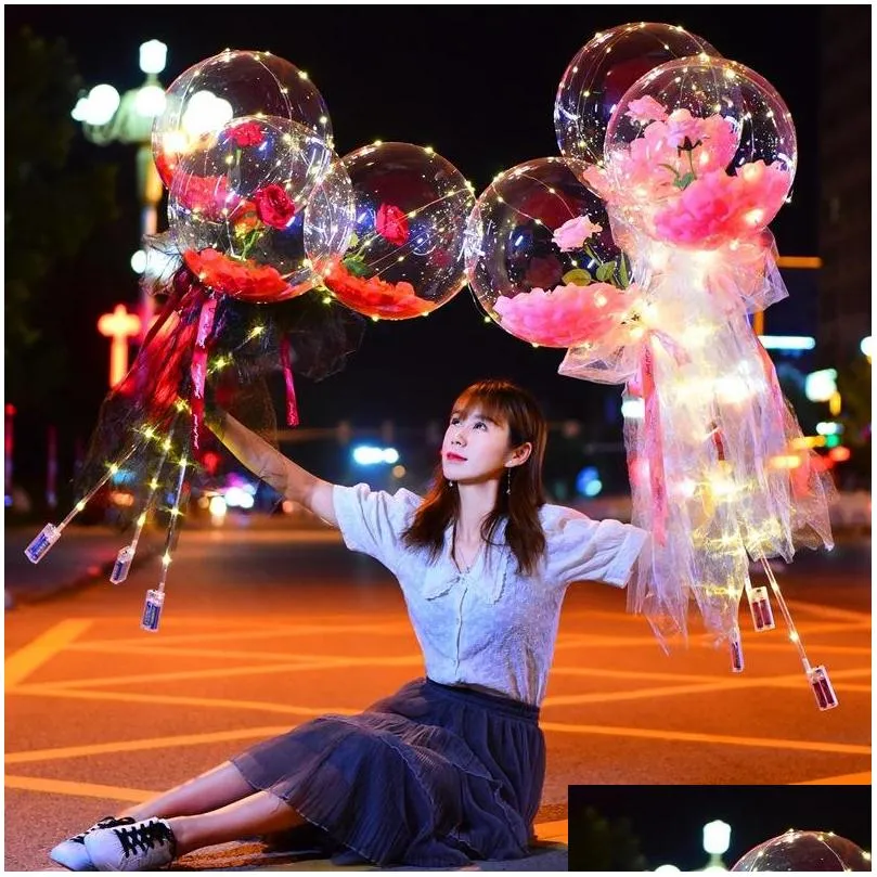 colorful luminous balloon rose bouquet transparent bobo ball rose valentines day gift birthday party wedding decoration balloons