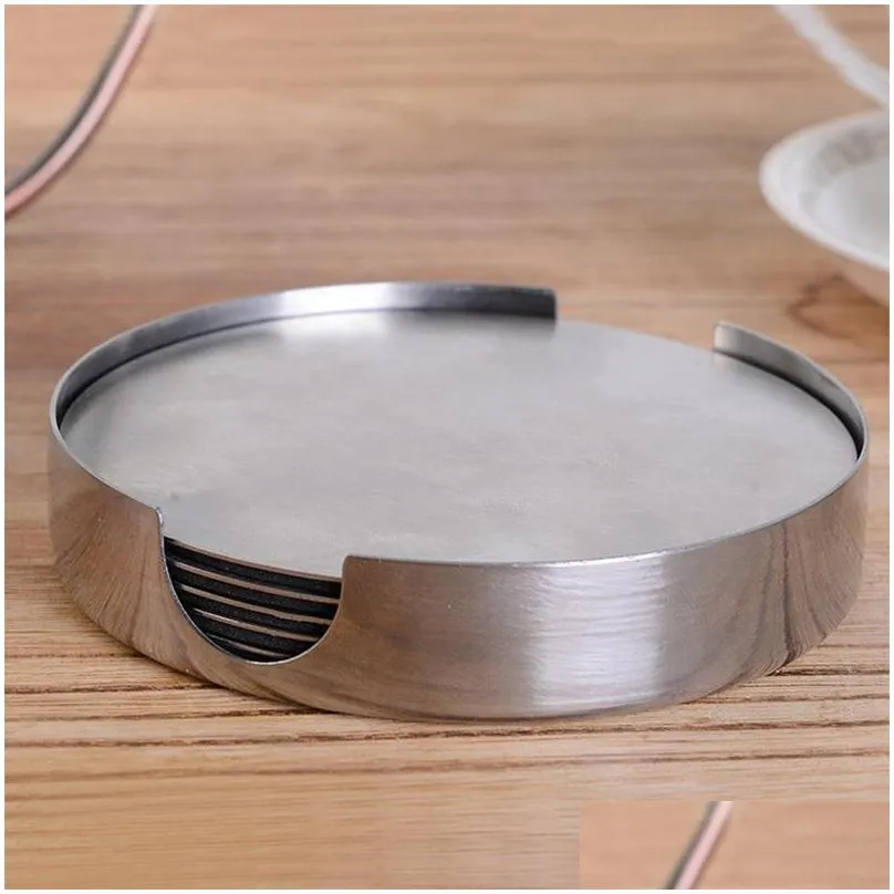 6 in 1 round coasters stainless steel heat resistant table mat nonslip coffee cup holder cushion placemat tableware pad coaster dbc