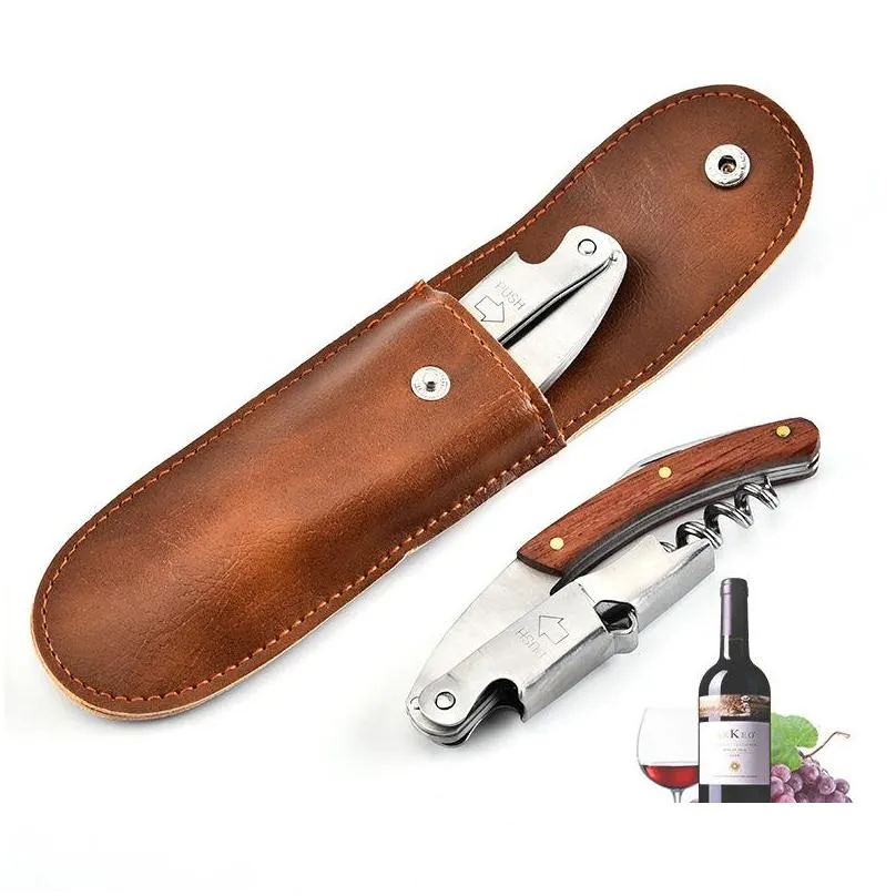 nonslip wood handle corkscrew knife pull tap double hinged beer red wine opener stainless steel bottle opener bar tool gift vt1768