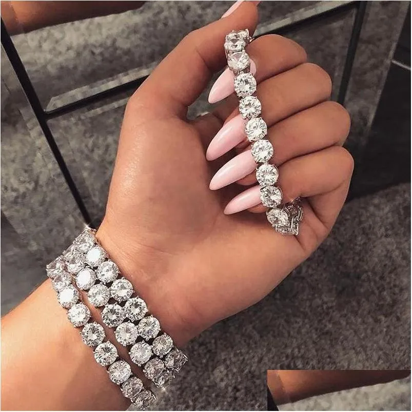 hip hop vintage jewelry 18k white gold fill platinum plated high quality 8mm round white topaz cz diamond gemstones tennis bracelet