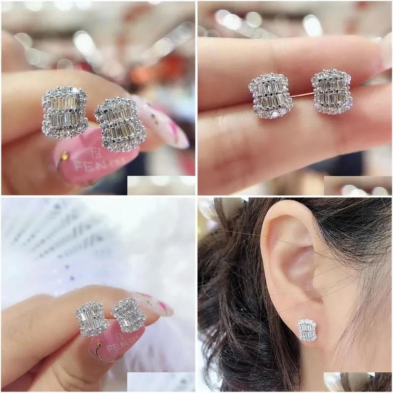 2020 arrival luxury jewelry sparkling 925 sterling silver princess cut white topaz cz diamond gemstones women stud earring