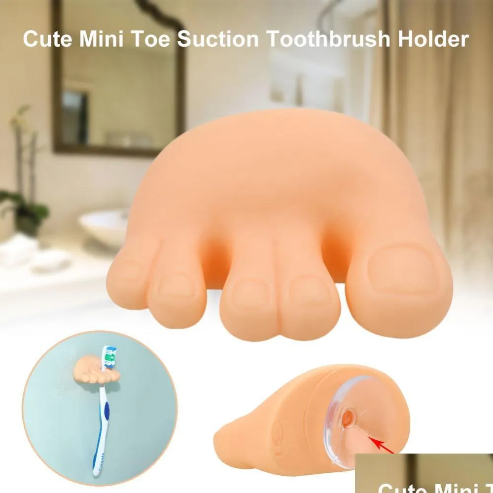 cute mini toe toothbrush holder box hanging suction cup bathroom storage rack toothpaste storage holder bathroom wash supplies vt0357