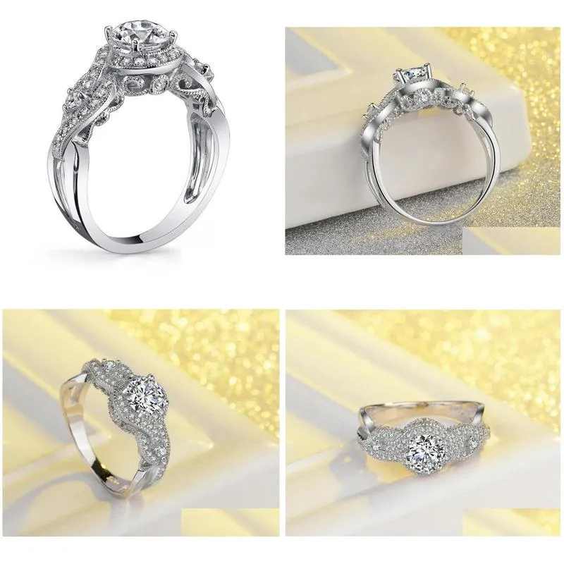 2017 wholesale luxury jewelry 925 sterling silver white topaz cz diamond sona gemstones women wedding flower band ring gift size