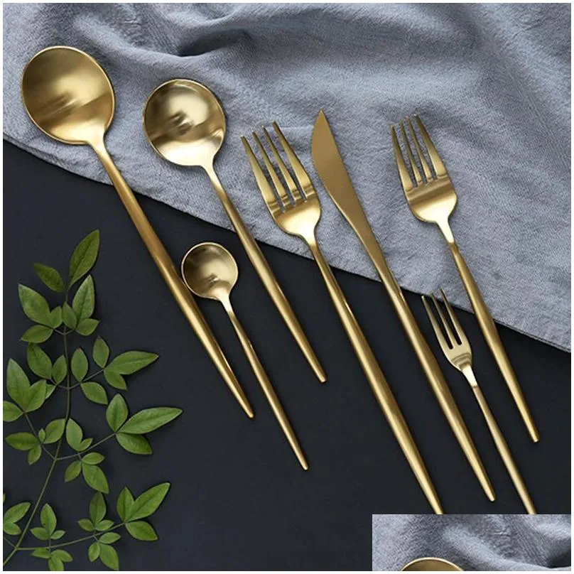 stainless steel tableware gold knife meal spoon fork chopsticks coffee spoon flatware exquisite western dinner dessert cutleries