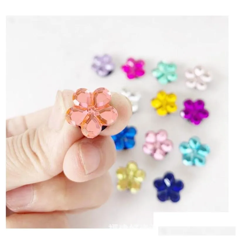 girls shining cute cartoon crystal flower pvc shoe charms shoe buckles glow luminous buckles fit bracelets croc jibz shoe accessories