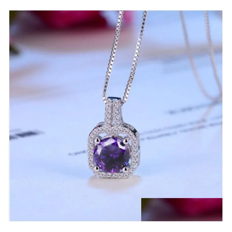 fashion simple jewelry 925 sterling silver round cut 5a cubic zirconia cz party clavicle chain diamond women cute necklace pendant