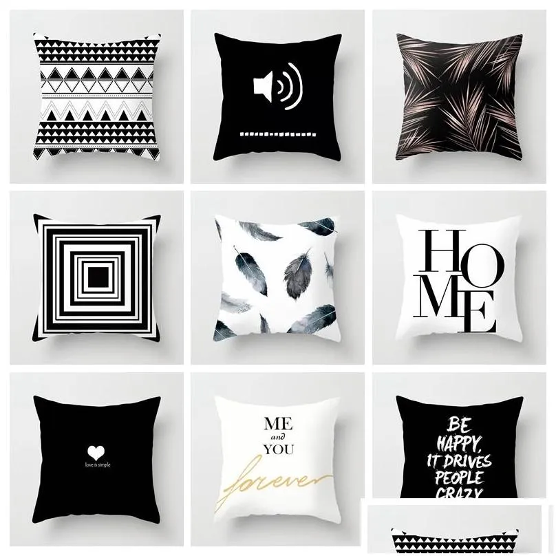  black white printing pillowcase wholesale household sofa office chair pillow cover comfortable geometry printed cushion cover