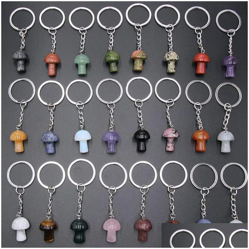 natural crystal stone key rings mushroom keychains healing crystals car bag decor keyholder for women men