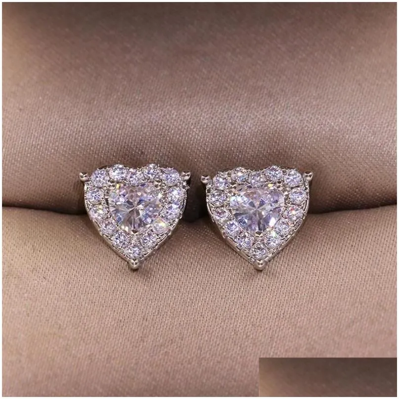 luxury jewelry real 925 sterling silver girl pear cut white topaz cz diamond simple fine party women wedding heart stud earring gift