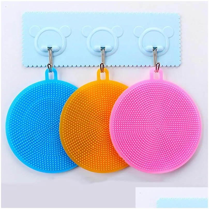 round silicone cleaning brush antiscald nonstick oil kitchen dish washing brush clean hygienic cleaning artifact rag vt1931