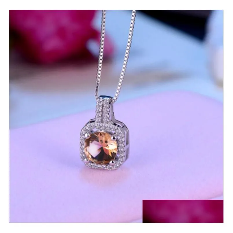 fashion simple jewelry 925 sterling silver round cut 5a cubic zirconia cz party clavicle chain diamond women cute necklace pendant