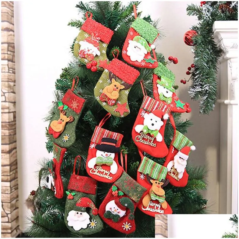 christmas sequins stocking hangers gift bag stocking snowman santa claus elk tree decoration socks xmas stockings dh0217