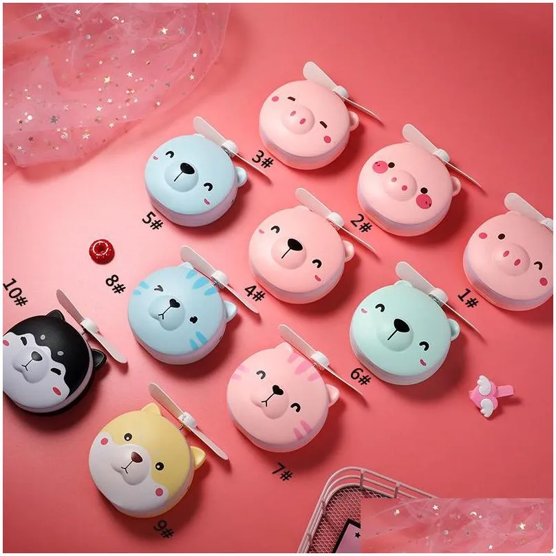 cute pig makeup mirror with small fan led light portable mini usb charging pocket mirror handheld fashion cartoon pig mirror gift