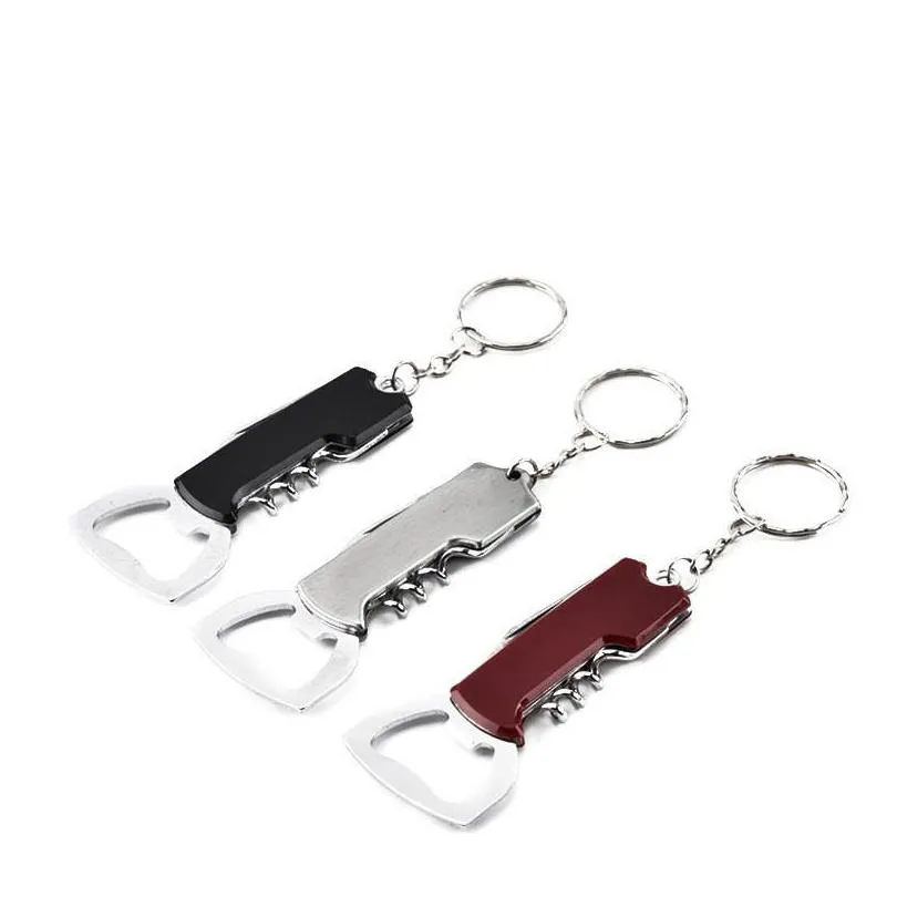 portable key ring bottle opener stainless steel corkscrew knife pulltap double hinged beer wine bottle opener kitchen bar tool vt1766