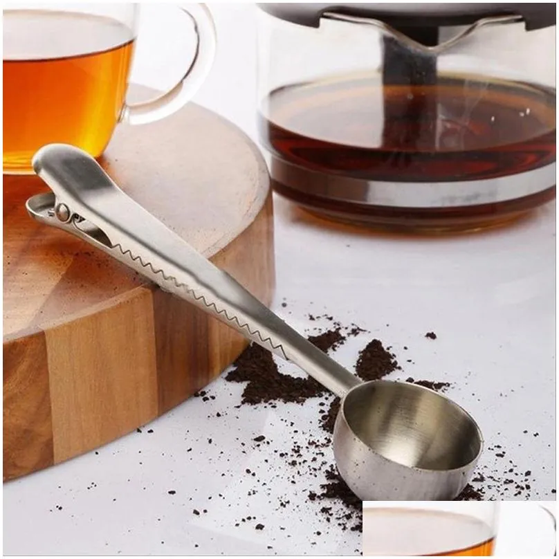 stainless steel coffee measuring scoop with bag clip sealing multifunction baking measuring spoon seasoning milk ice cream scoop dh1288