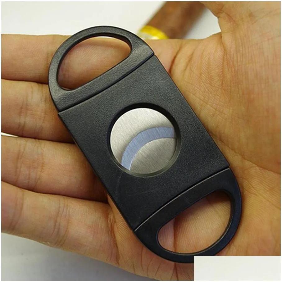 wholesale portable black plated double blades cigar sharp cutter 9x4cm mini pocket gadgets stainless steel cigars knife dh0578 t03