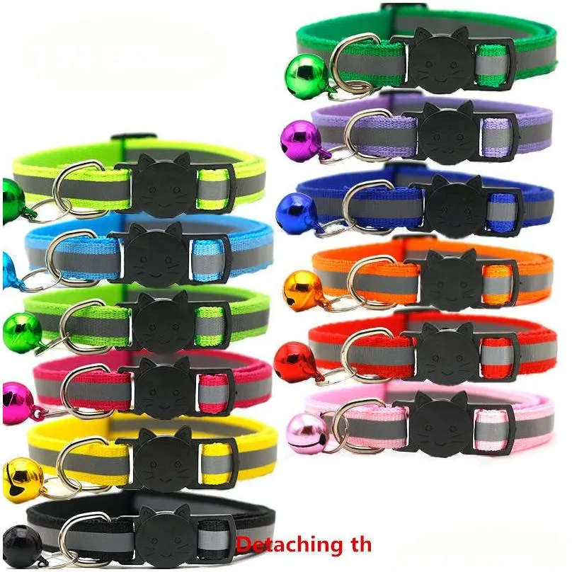 useful round pet collars reflective bell cat face adjustable size pet necklace neck strap safety buckle cat dog lead accessory vt1574