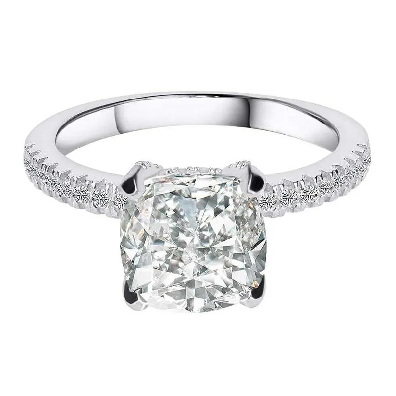 victoria ins sparkling luxury jewelry real 925 sterling silver cushion shape white topaz cz diamond gemstones women wedding band ring