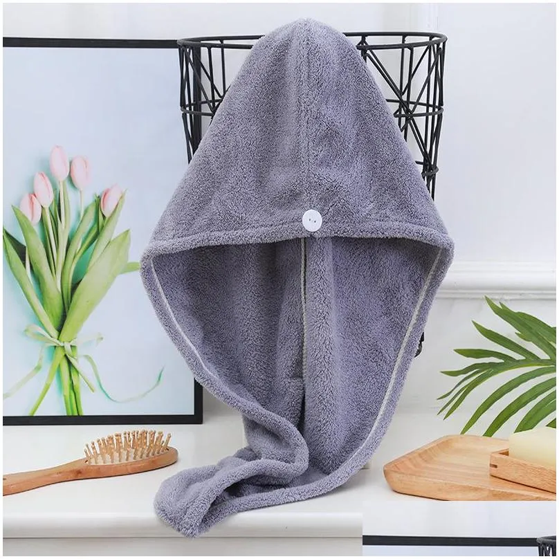 soft coral fleece absorbent towel microfiber woman long hair fast drying towel solid color bath wrap hat quickly dry cap turban vt1683