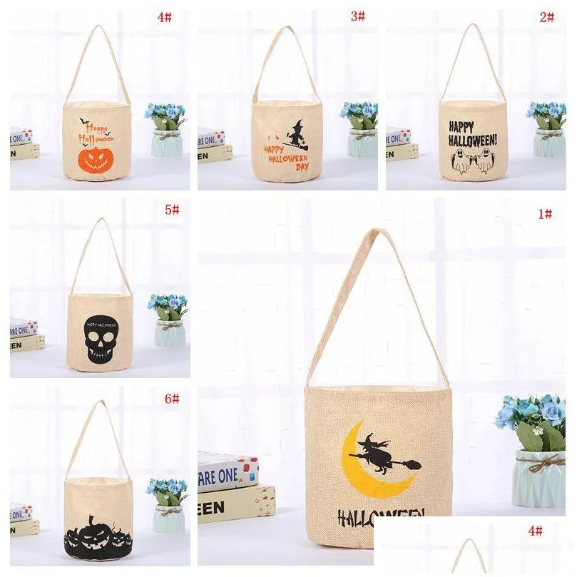 halloween canvas candy bag with light handbag halloween kid gift bag skull pumpkin printed organizer bag pouch party supply prop