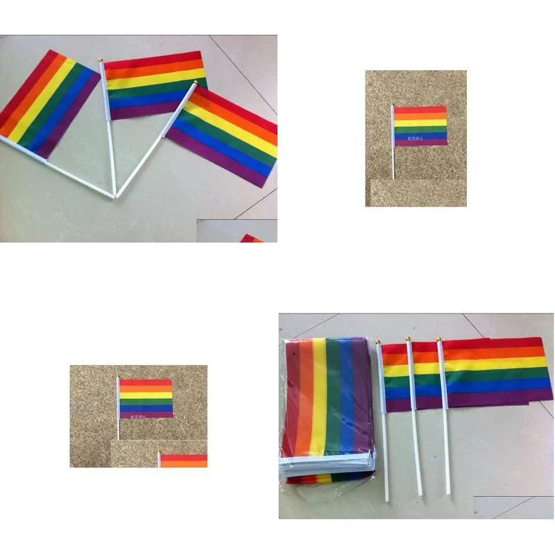 rainbow gay pride stick flag 21x14cm creative hand mini flag portable waving handhold using home festival party decor vt1707