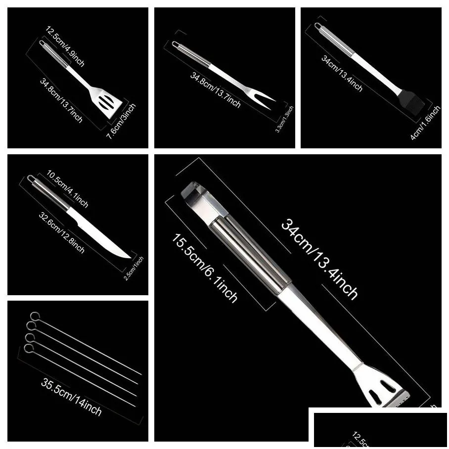 9pcs/set stainless steel bbq tools outdoor barbecue grill utensils with oxford bags stainless steel grill clip brush knife kit dh1146