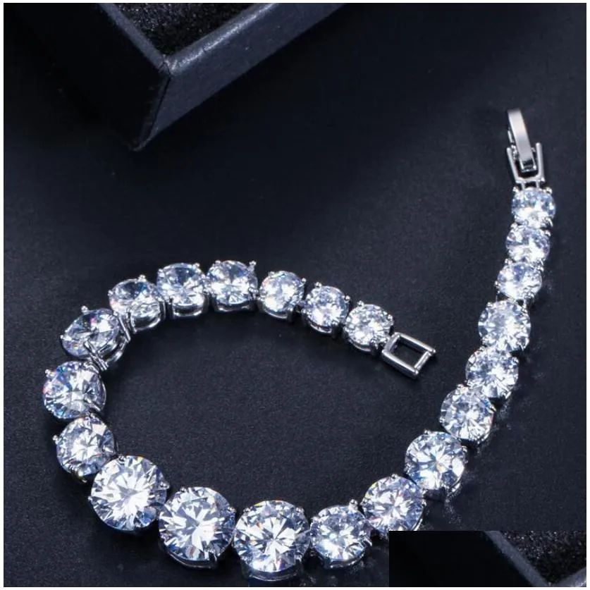 tennies bracelet luxury jewelry 18k white gold fill platinum plated round cut white topaz cz diamond stackable women wedding bracelet