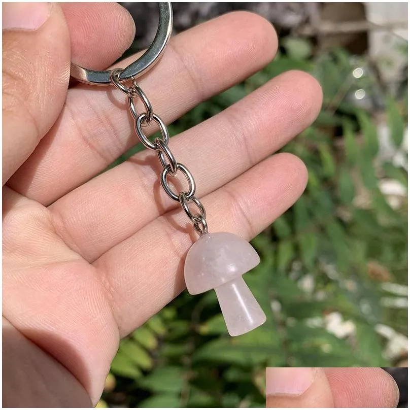 natural crystal stone key rings mushroom keychains healing crystals car bag decor keyholder for women men
