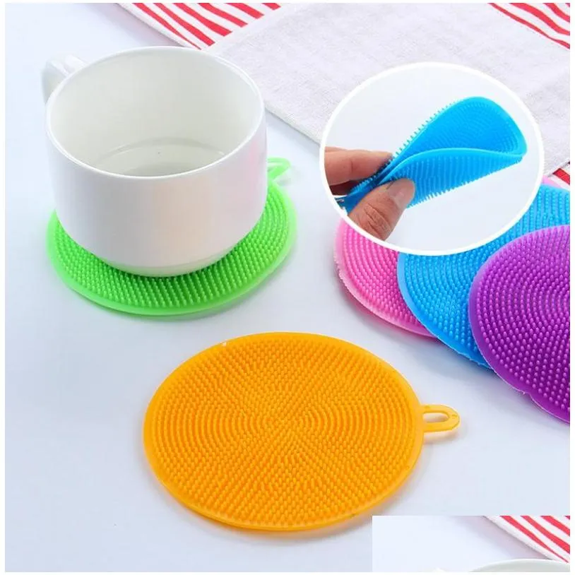 round silicone cleaning brush antiscald nonstick oil kitchen dish washing brush clean hygienic cleaning artifact rag vt1931