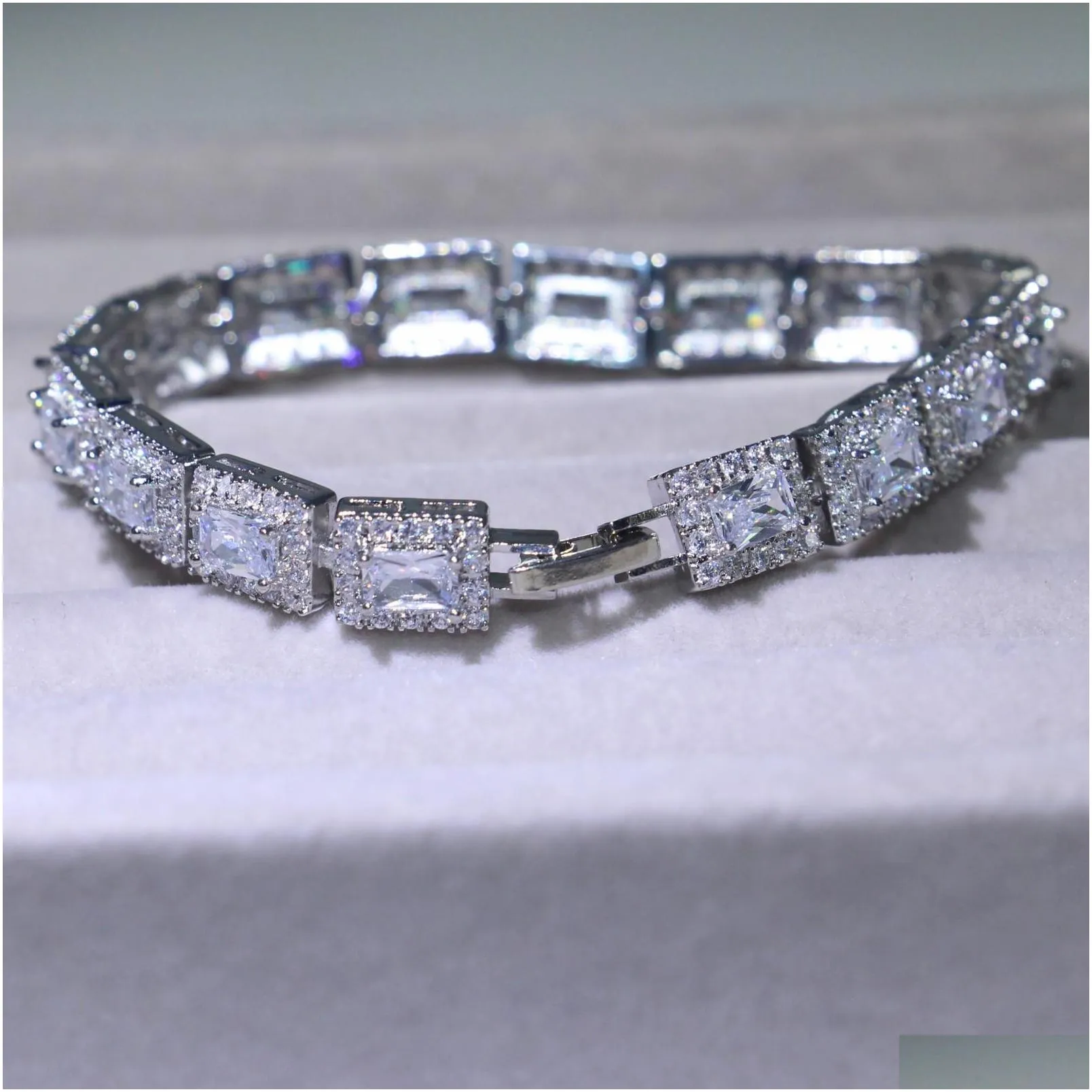 3 style victoria luxury jewelry shinning 925 sterling silver full princess cut white topaz cz diamond romania wedding bracelet for