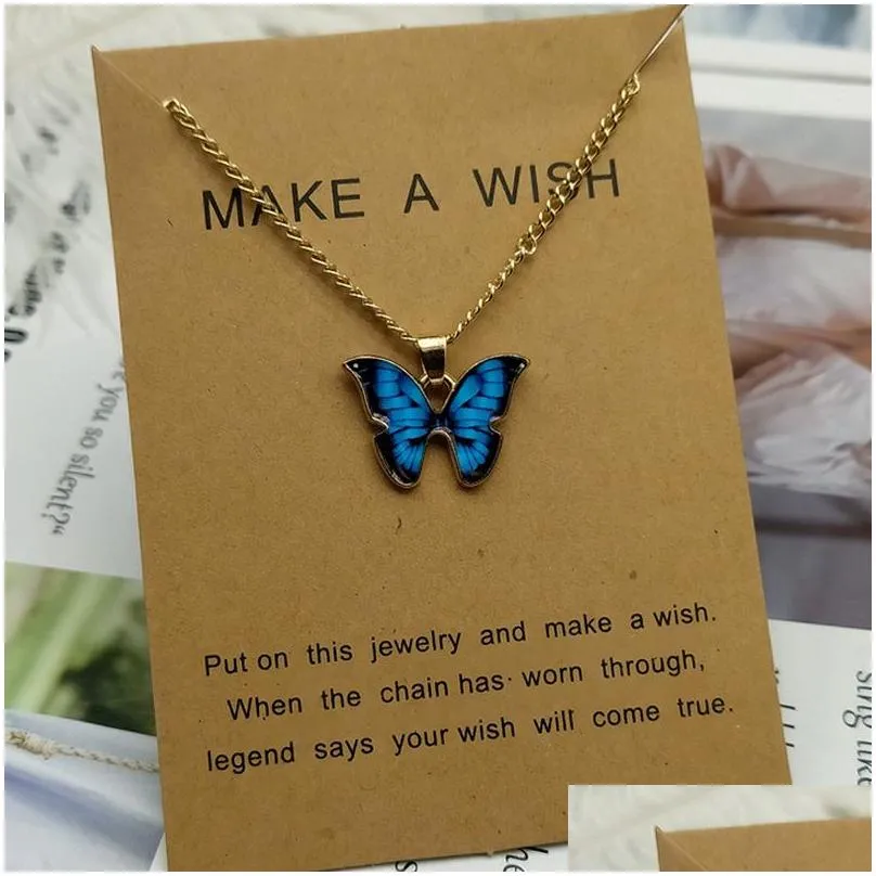 multicolor butterfly pendant necklace with wish card cute butterfly clavicle chain necklaces gift for love friend