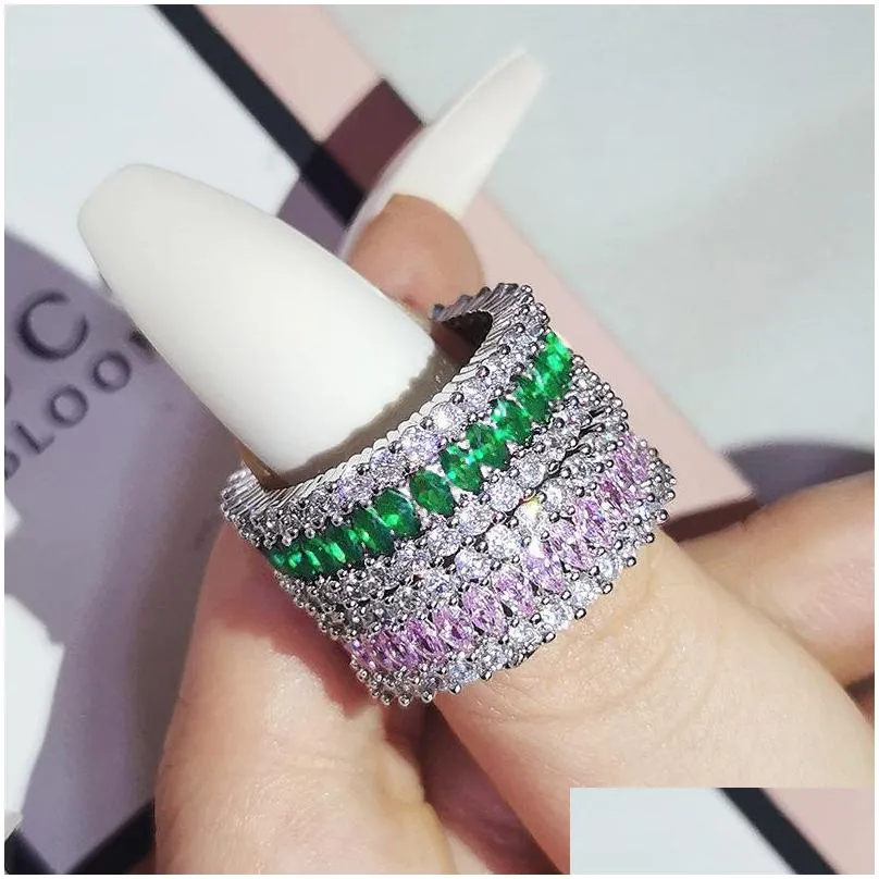 2022 choucong brand wedding rings handmade luxury jewelry 925 sterling silver marquise cut emerald cz diamond gemstones eternity party women band ring