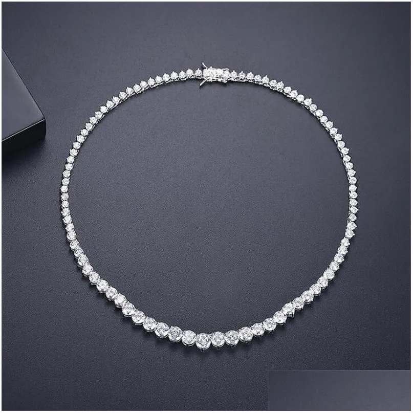 2022 top sell bride tennis necklace sparkling luxury jewelry 18k white gold fill round cut white topaz cz diamond gemstones ins women 16inch pendant for lover