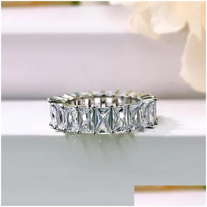 choucong brand wedding rings simple fashion jewelry top sell 925 silver radiant cut white topaz cz diamond eternity women engagement band ring for lover