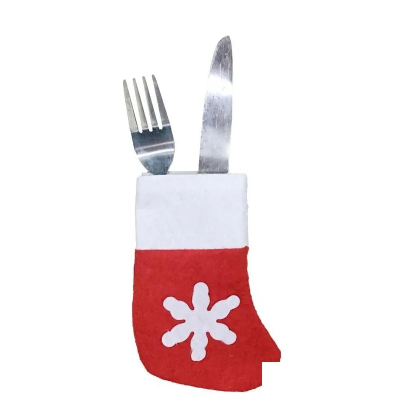 mini christmas stocking gifts bag candy bag christmas tree ornament sock xmas dinnerware cover cutlery bag home party decoration dbc