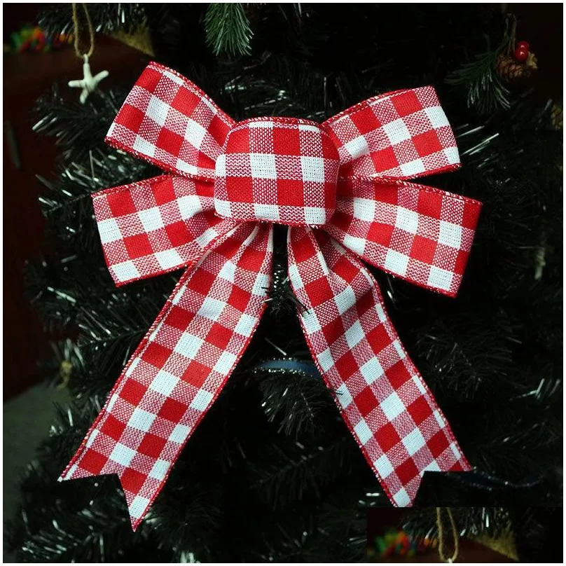 grid christmas bowknot red green bow decoration christmas tree decoration ornament year festival party home wedding decor vt1767