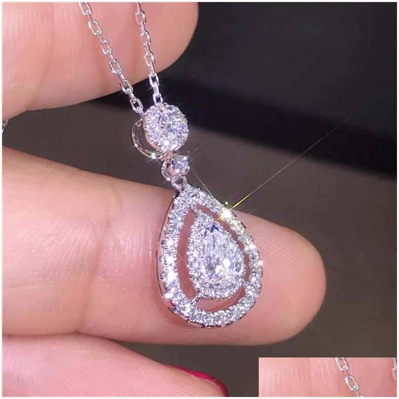  victoria sparkling luxury jewelry 925 sterling silver rose gold fill drop water white topaz pear cz diamond women pendant chain
