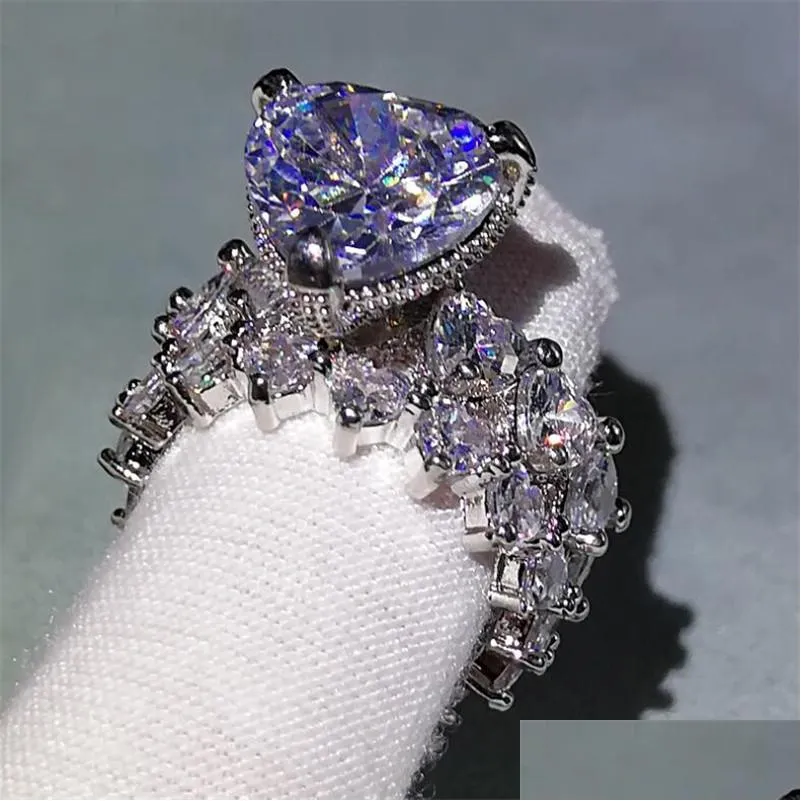 size 510 couple rings luxury jewelry hip hop 925 sterling silver large white 5a cubic zircon cz diamond pear cut women wedding bridal