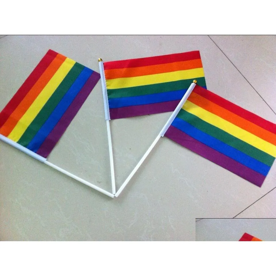 rainbow gay pride stick flag 21x14cm creative hand mini flag portable waving handhold using home festival party decor vt1707