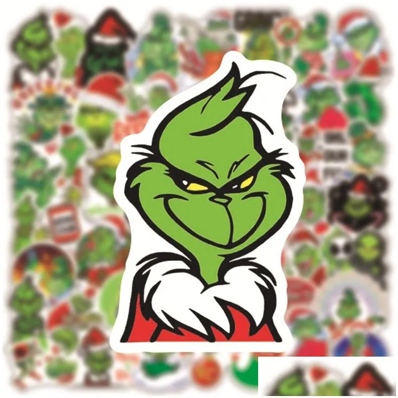 50pcs grinch christmas sticker pack for water bottle laptop skateboard motorcycle waterproof decals