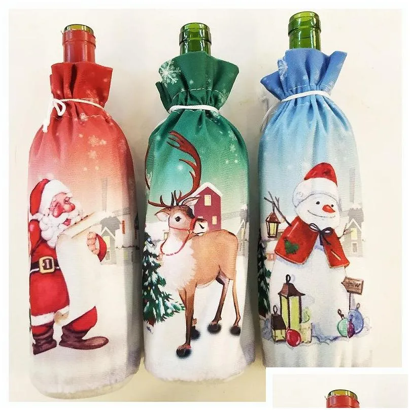 christmas decoration santa claus wine bottle cover santa claus bottle holder bag snowman xmas wine bottle clothe home decoration