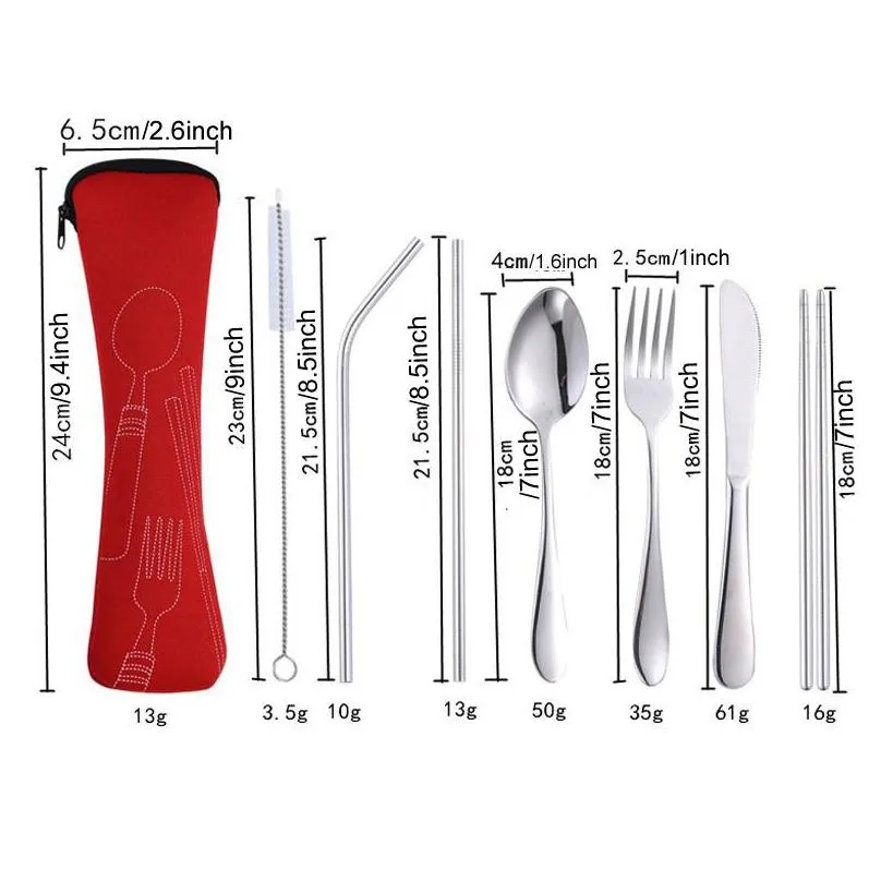 7pcs/set 4pcs/set stainless steel tableware set portable spoon fork knife lunch set travel tableware dinnerware with bag vf1524 t03