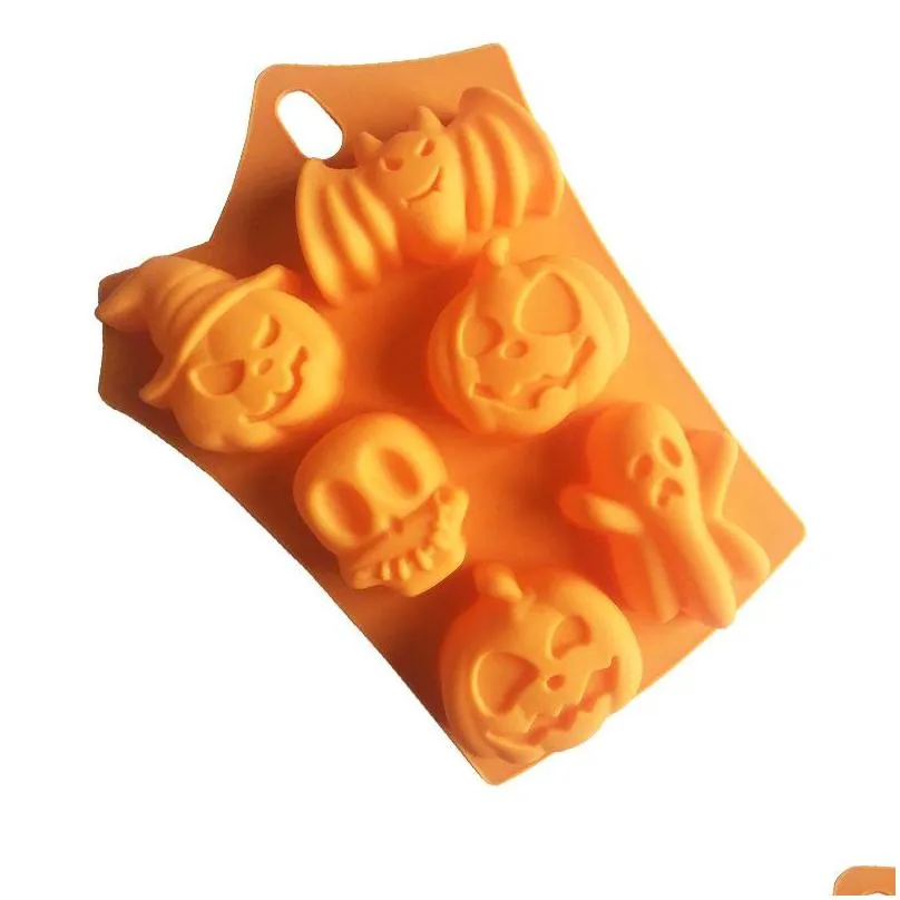 silicone orange chocolate mould halloween diy fondant candy mould skull pumpkin bat silicone cookie chocolate baking mold vt1741