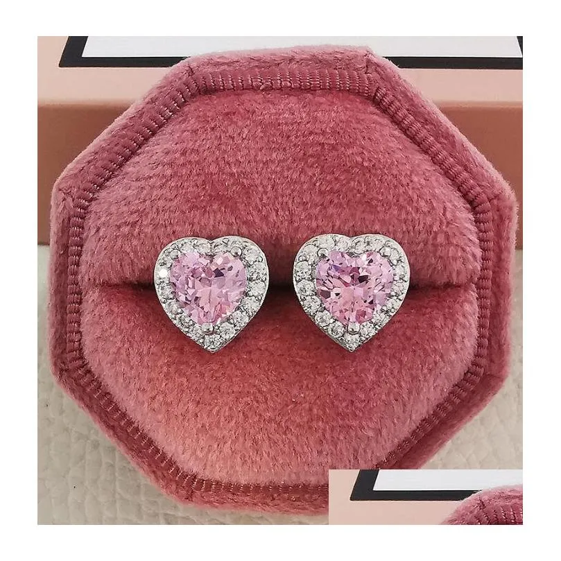 choucong simple fashion stud earring luxury jewelry 925 sterling silver white pink 5a cubic zircon heart shape diamond promise gemstones women hollow earrings