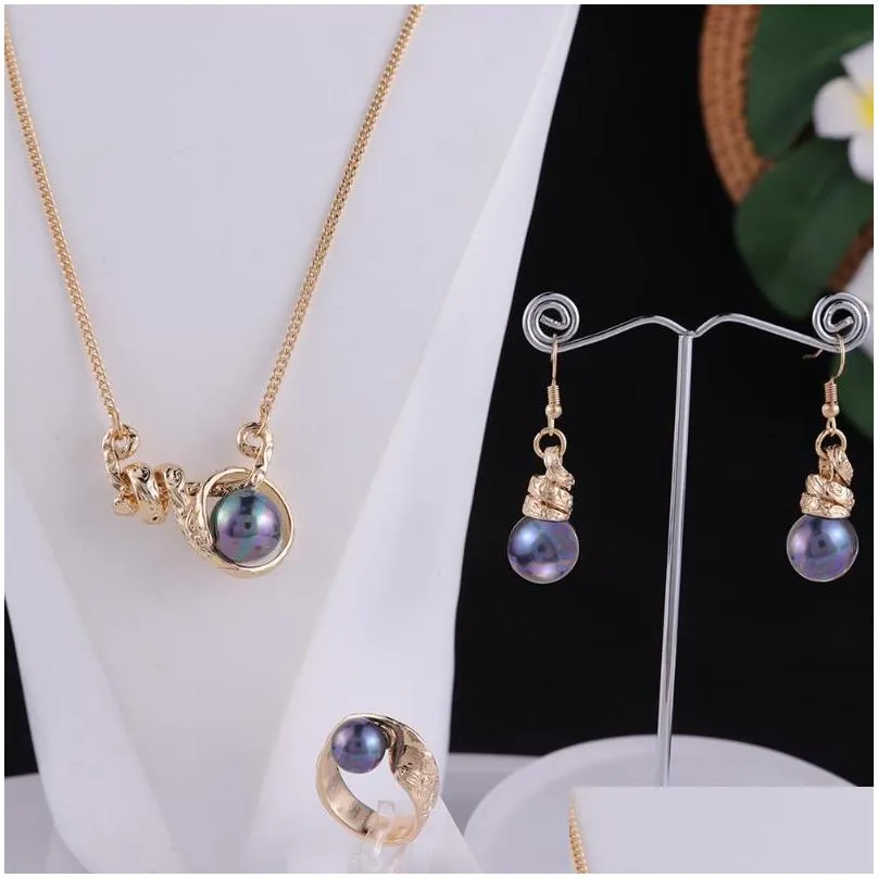 earrings necklace cring coco hawaiian jewelry sets trendy colorful pearl bulb earring wholesale samoa rings ring set for women