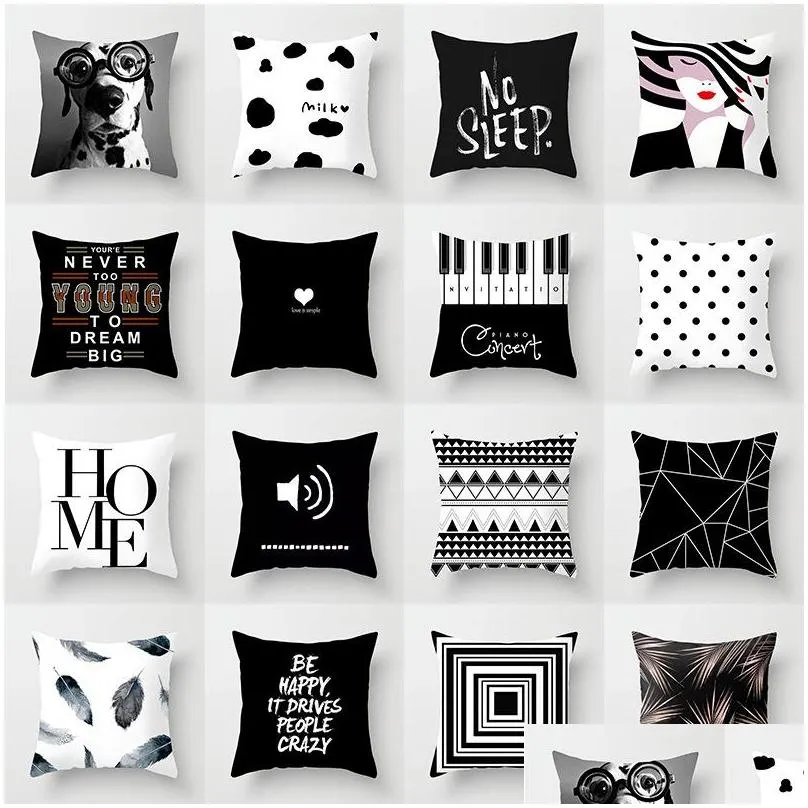  black white printing pillowcase wholesale household sofa office chair pillow cover comfortable geometry printed cushion cover