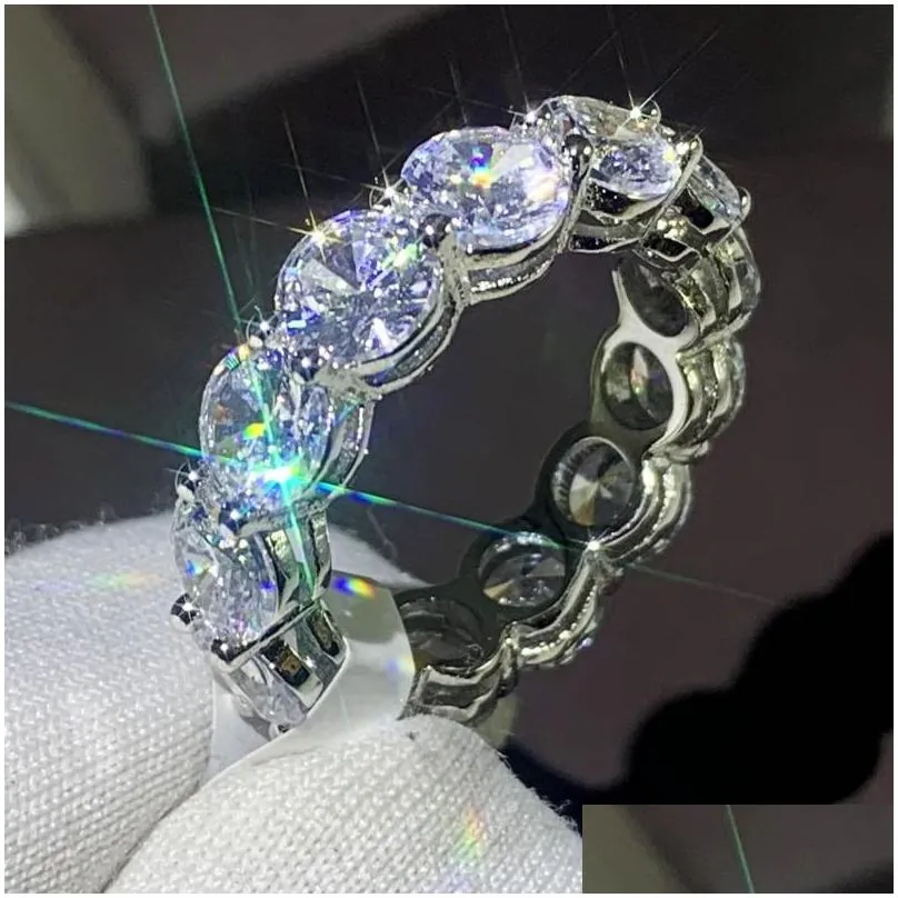 2020 sparkling luxury jewelry 925 sterling silver white topaz cz diamond gemstones promise women wedding engagement band ring for lover